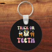 ハロウィーン歯科医のトリックまたは歯の歯の費用 キーホルダー (正面)