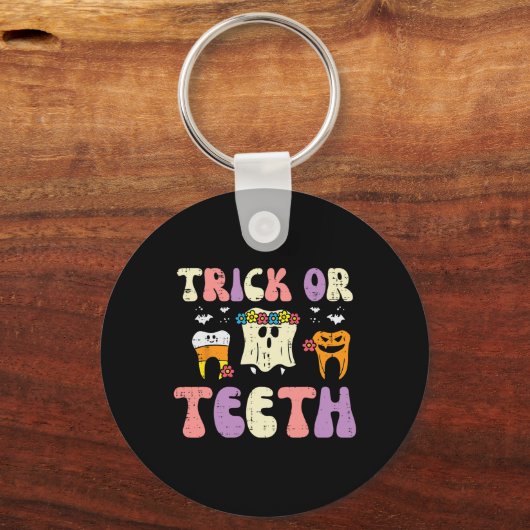 ハロウィーン歯科医のトリックまたは歯の歯の費用 キーホルダー (正面)