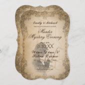 ハロウィーン殺人謎パーティーヴィンテージ書道 招待状 (正面/裏面)