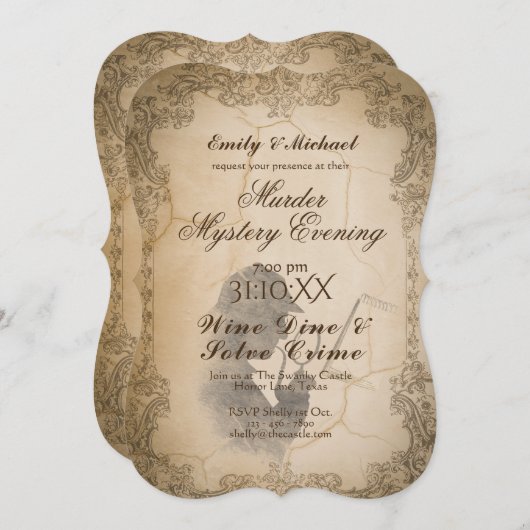 ハロウィーン殺人謎パーティーヴィンテージ書道 招待状 (正面/裏面)