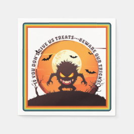 ハロウィーン毛深い小さなモンスターのトリックまたはトリート スタンダードカクテルナプキン