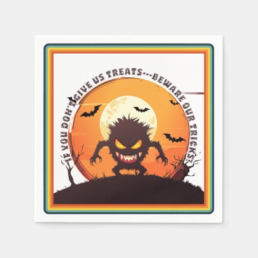 ハロウィーン毛深い小さなモンスターのトリックまたはトリート スタンダードカクテルナプキン (正面)