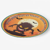 ハロウィーン毛深い小さなモンスターのトリックまたはトリート ペーパープレート (アングル)