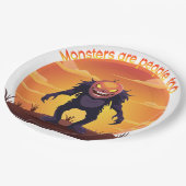 ハロウィーン毛深い小さなモンスターのトリックまたはトリート ペーパープレート (アングル)