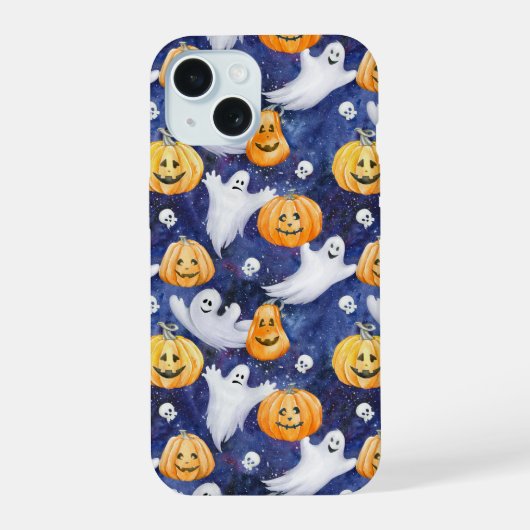 ハロウィーン水彩パターン iPhone 15ケース (裏面)