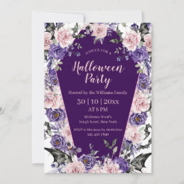 ハロウィーン水彩フローラ紫シックパーティー 招待状