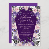 ハロウィーン水彩フローラ紫ピンクパーティー 招待状 (正面/裏面)