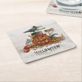 ハロウィーン水彩恐ろしいカボチャ スクエアペーパーコースター (アングル)