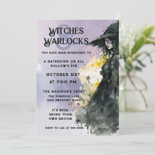 ハロウィーン水彩魔女 招待状 (スタンド正面)