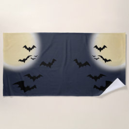ハロウィーン満月とこうもり ビーチタオル