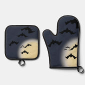 ハロウィーン満月とこうもり 鍋つかみ&鍋敷きセット (正面)