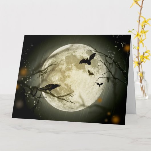 ハロウィーン満月 カード (黄色い花)