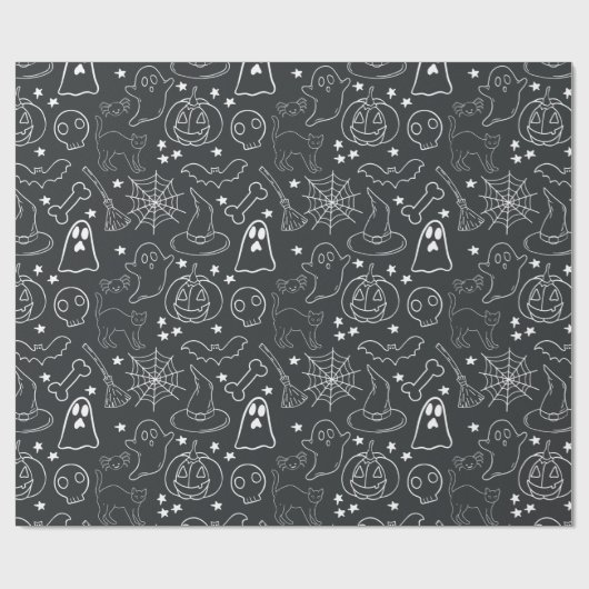 ハロウィーン漫画の黒と白のラッピング紙 ラッピングペーパー (フラット)
