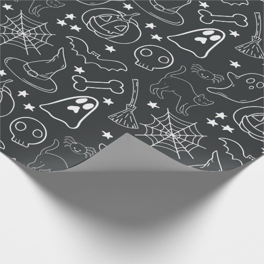 ハロウィーン漫画の黒と白のラッピング紙 ラッピングペーパー (角)