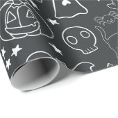 ハロウィーン漫画の黒と白のラッピング紙 ラッピングペーパー (ロールコーナー)