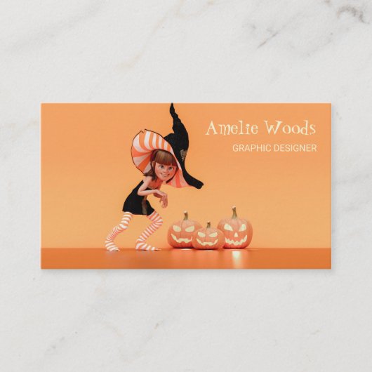 ハロウィーン漫画ガールとカボチャの名刺 名刺 (正面)