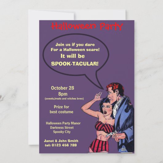 ハロウィーン漫画ストリップ招待状 招待状 (裏面)