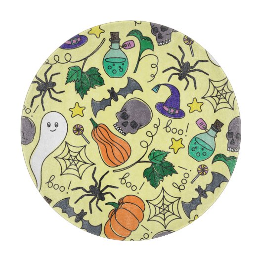 ハロウィーン漫画:鮮やかヴィンテージパターン カッティングボード (正面)