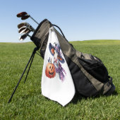 ハロウィーン牛と秋 ゴルフタオル (グリーン)