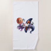 ハロウィーン牛と秋 ビーチタオル (正面)