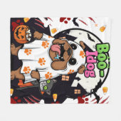 ハロウィーン犬"ブー犬"かわいい犬の恋人幽霊 フリースブランケット (正面(横))