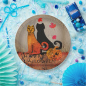 ハロウィーン猫あいさつ ペーパープレート (パーティー)