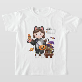 ハロウィーン猫かぼちゃの子供ブー Tシャツ
