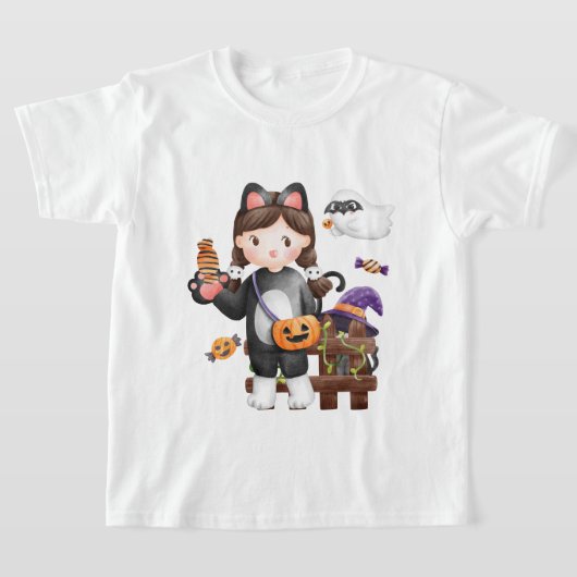 ハロウィーン猫かぼちゃの子供ブー Tシャツ (レイダウン)