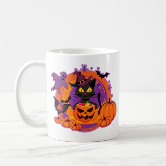 ハロウィーン猫とカボチャ コーヒーマグカップ (左)