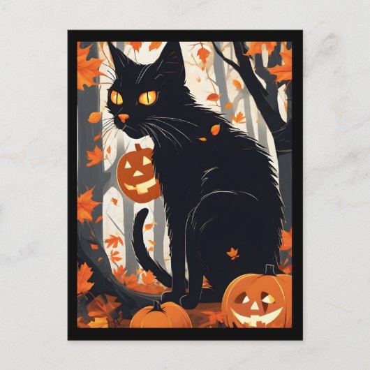 ハロウィーン猫とカボチャ シーズンポストカード (正面)
