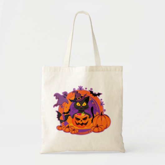 ハロウィーン猫とカボチャ トートバッグ (正面)