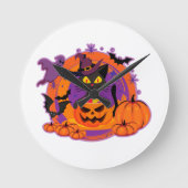 ハロウィーン猫とカボチャ ラウンド壁時計 (正面)