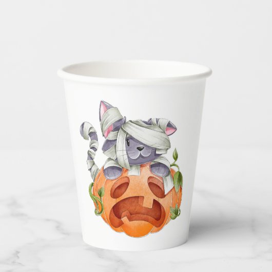 ハロウィーン猫とカボチャ 紙コップ (正面)