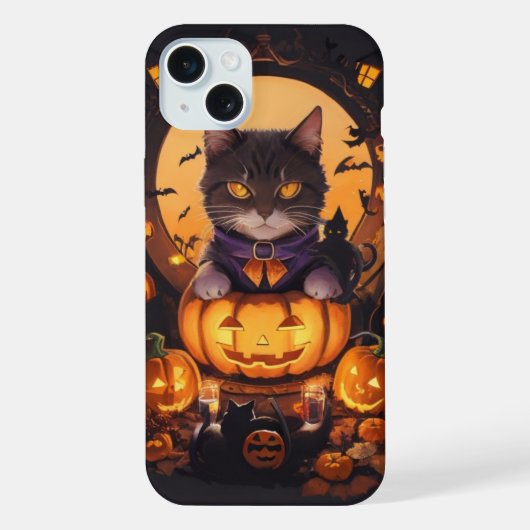 ハロウィーン猫とカボチャ iPhoneケース (裏面)