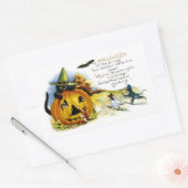 ハロウィーン猫とマウス 長方形シール (封筒)