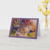 ハロウィーン猫とマウスNo. 1水彩画 カード (黄色い花)