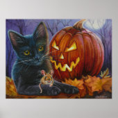 ハロウィーン猫とマウスNo. 2水彩画18x24 ポスター (正面)