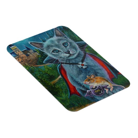 ハロウィーン猫とマウスNo. 3水彩アート マグネット (右側)