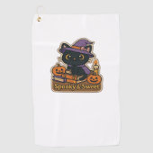 ハロウィーン猫と魔法本不気味- & Sweet Em ゴルフタオル (正面)