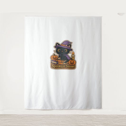 ハロウィーン猫と魔法本不気味- & Sweet Em タペストリー (正面)