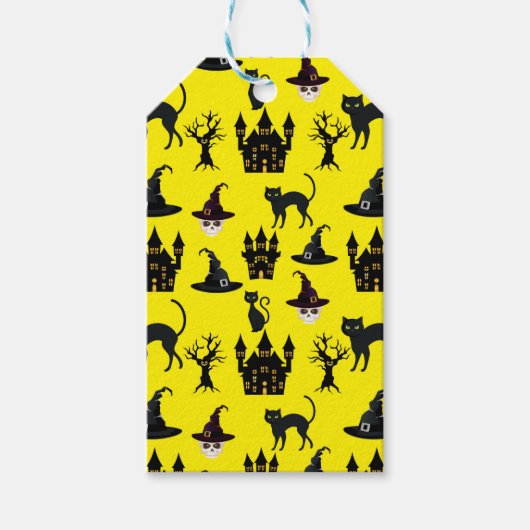 ハロウィーン猫の城ハットスカル木 ギフトタグ (正面)