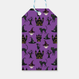 ハロウィーン猫の城ハットスカル木 ギフトタグ