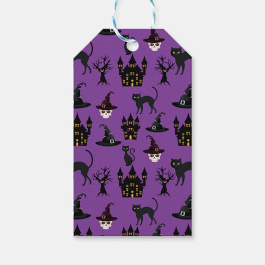 ハロウィーン猫の城ハットスカル木 ギフトタグ (正面)