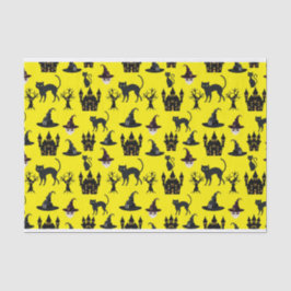 ハロウィーン猫の城帽子スカルの木の猫 薄葉紙