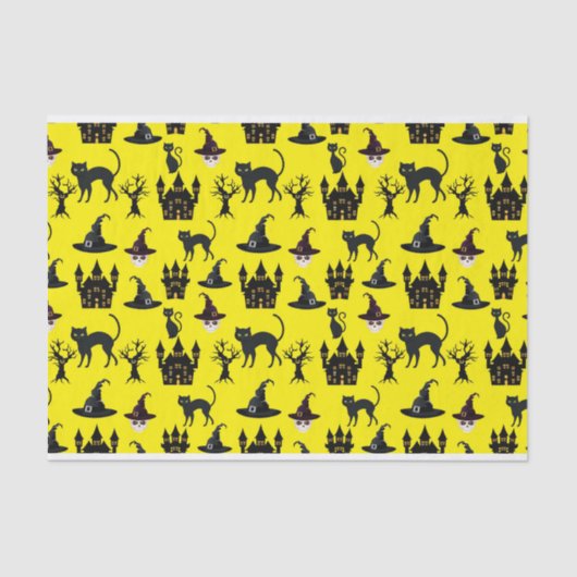 ハロウィーン猫の城帽子スカルの木の猫 薄葉紙 (正面)