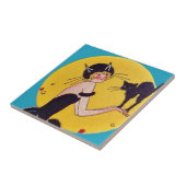 ハロウィーン猫ガールと黒猫 タイル (側面)