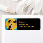 ハロウィーン猫ガールと黒猫 ラベル (インサイチュ)