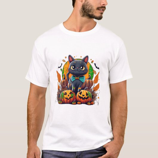 ハロウィーン猫コスチュームかぼちゃ Tシャツ (正面)