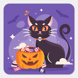 ハロウィーン猫ステッカー スクエアシール