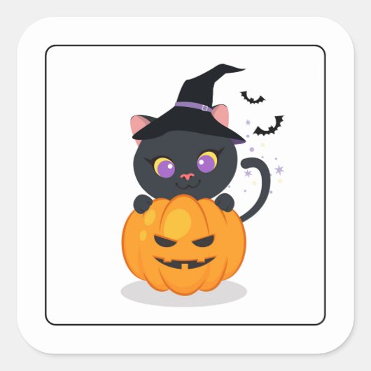 ハロウィーン猫ステッカー スクエアシール (正面)